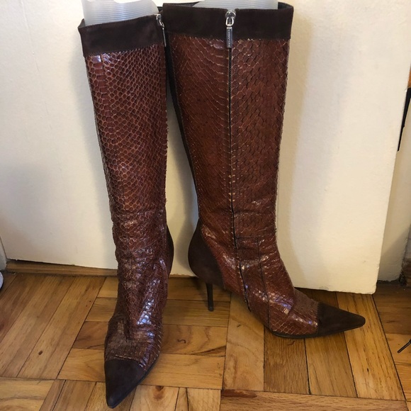 Dolce & Gabbana brown suede & snakeskin tall boots - Picture 5 of 8